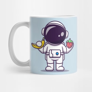 Cute Astronaut Holding Banana And Strawberry Cartoon Mug